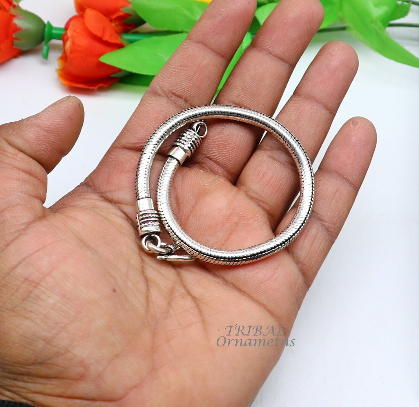 7.5" to 9" Vintage design pure 925 sterling silver handmade amazing snake chain flexible unisex bracelet jewelry from Rajasthan india sbr446 - TRIBAL ORNAMENTS