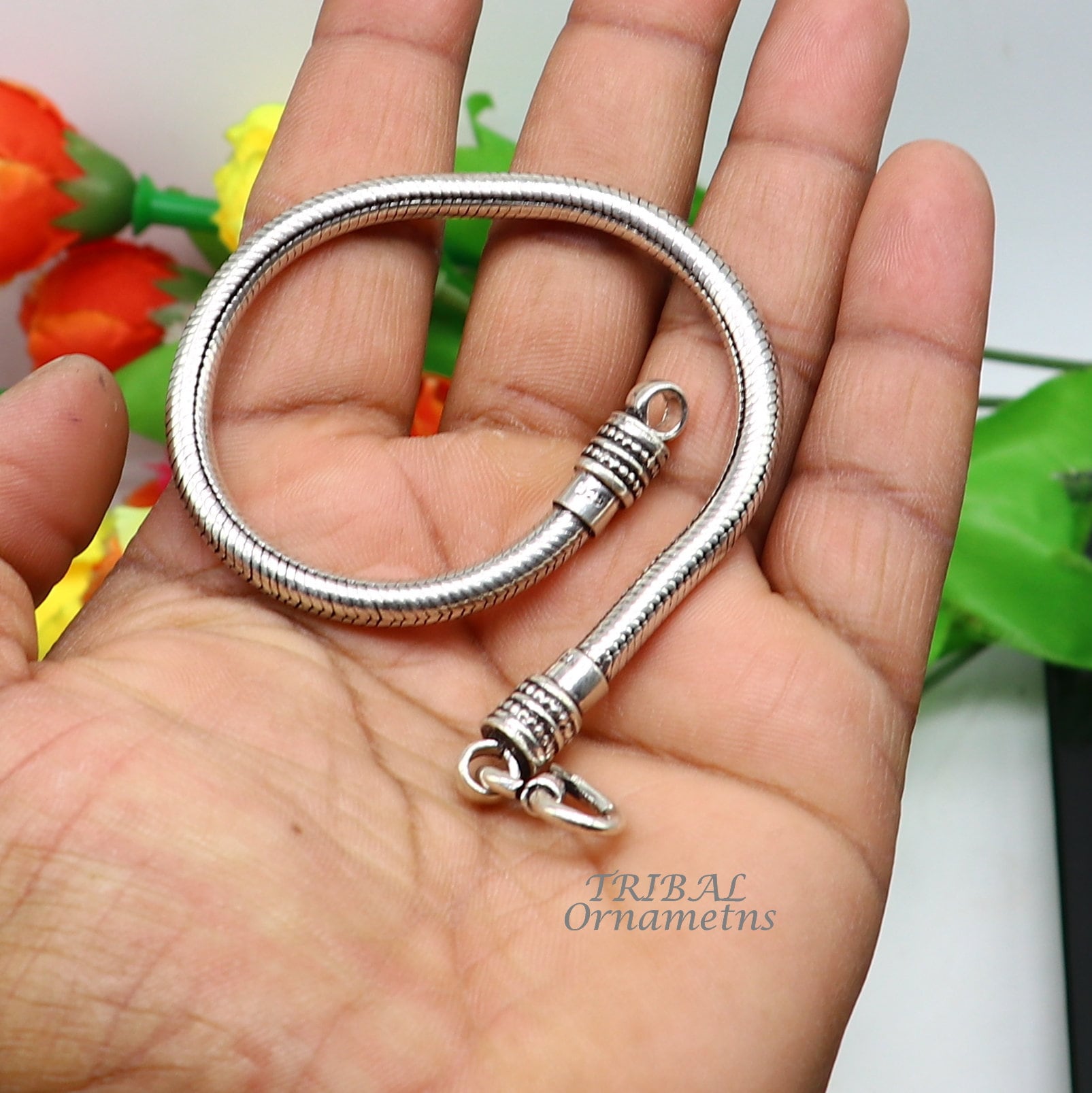 7.5" to 9" Vintage design pure 925 sterling silver handmade amazing snake chain flexible unisex bracelet jewelry from Rajasthan india sbr446 - TRIBAL ORNAMENTS
