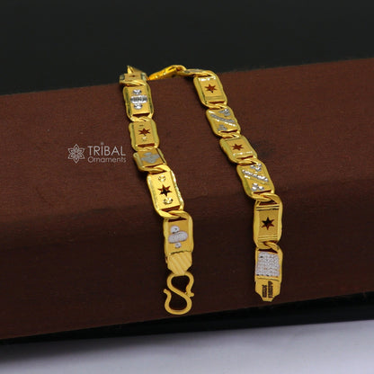 Handmade 7mm 22kt yellow gold Royal Nawabi bar bracelet with diamond-cut design, solid men's jewelry, hallmarked, tribal ornaments style.