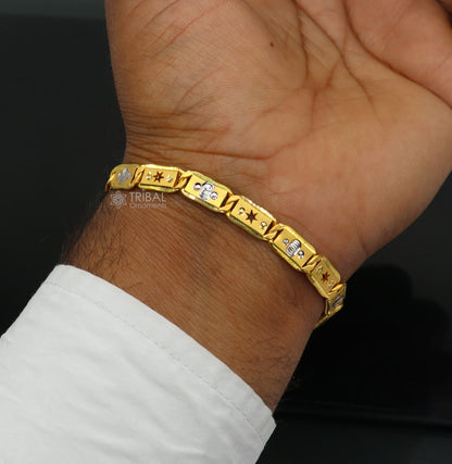 7mm 22kt yellow gold handmade Royal Nawabi bar bracelet with diamond-cut design, solid men's jewelry, hallmarked 916, by Tribal Ornaments