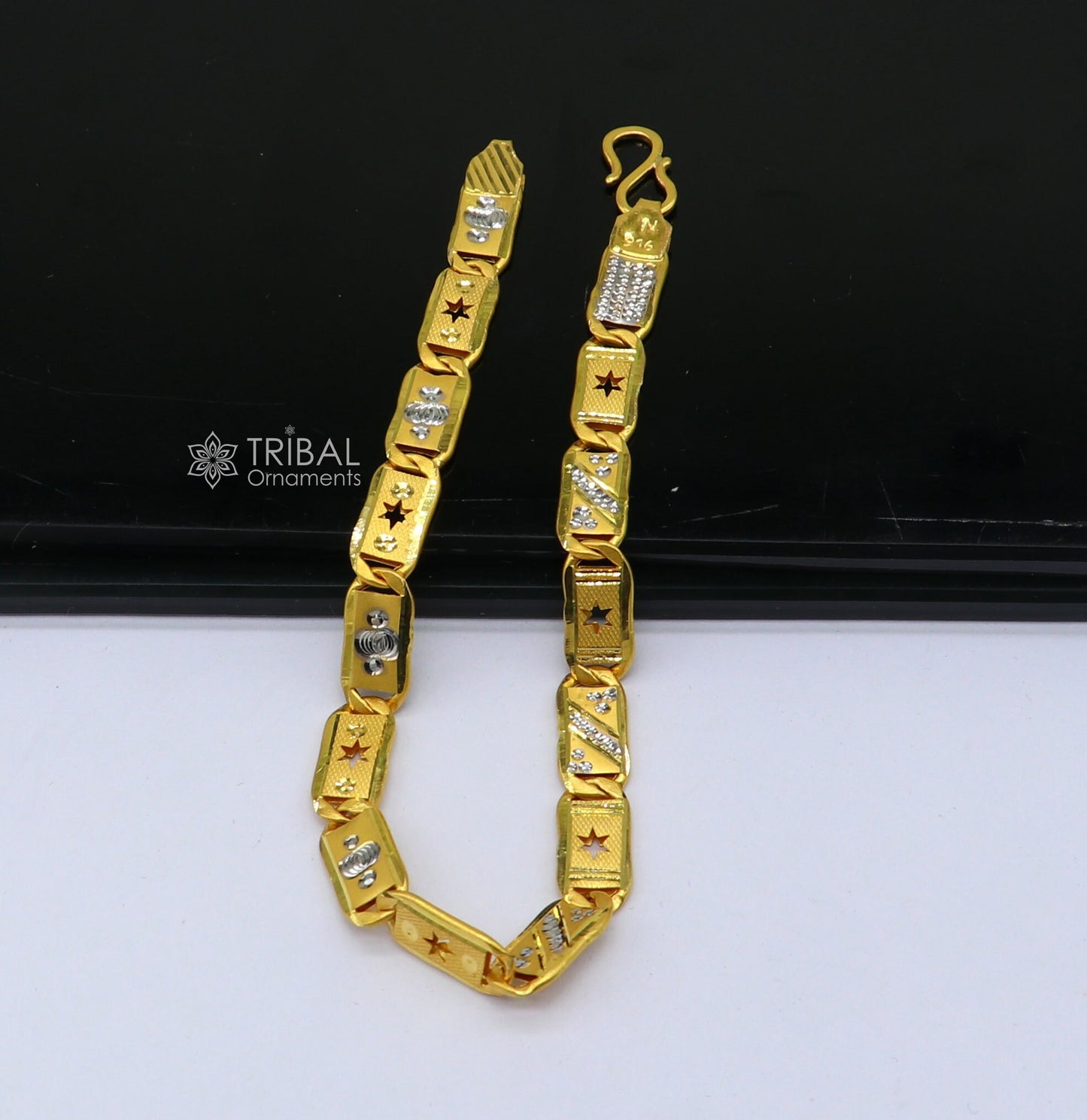 7mm 22kt yellow gold handmade All size gold bar Royal nawabi Chain or Bracelet fabulous diamond cut design men's jewelry gbr82 - TRIBAL ORNAMENTS