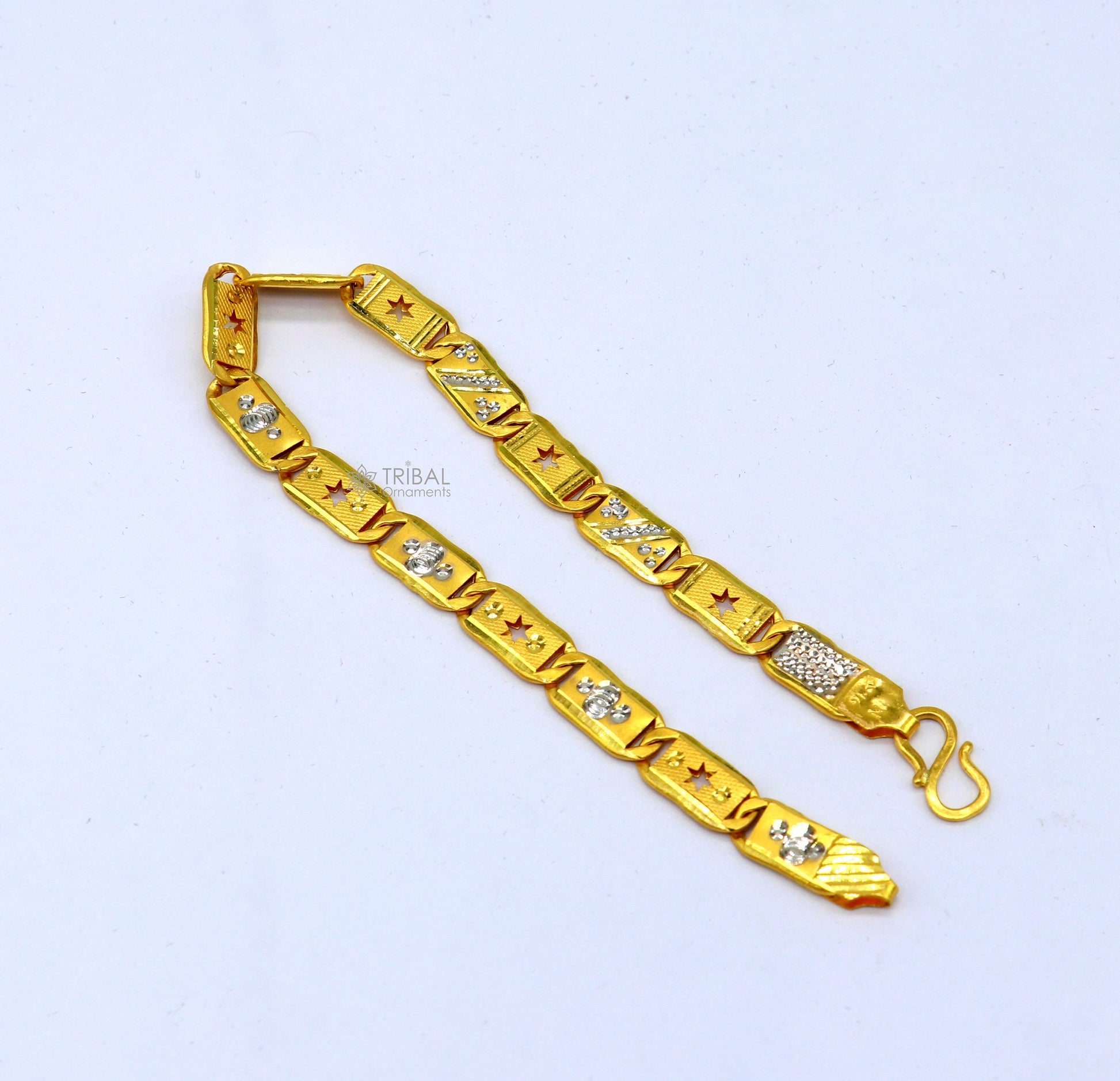 7mm 22kt yellow gold handmade All size gold bar Royal nawabi Chain or Bracelet fabulous diamond cut design men's jewelry gbr82 - TRIBAL ORNAMENTS