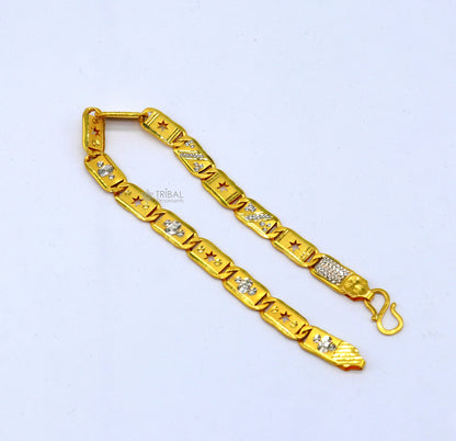 7mm 22kt yellow gold handmade Royal Nawabi bar bracelet with diamond-cut design, solid men's jewelry, hallmarked by TRIBAL ORNAMENTS.