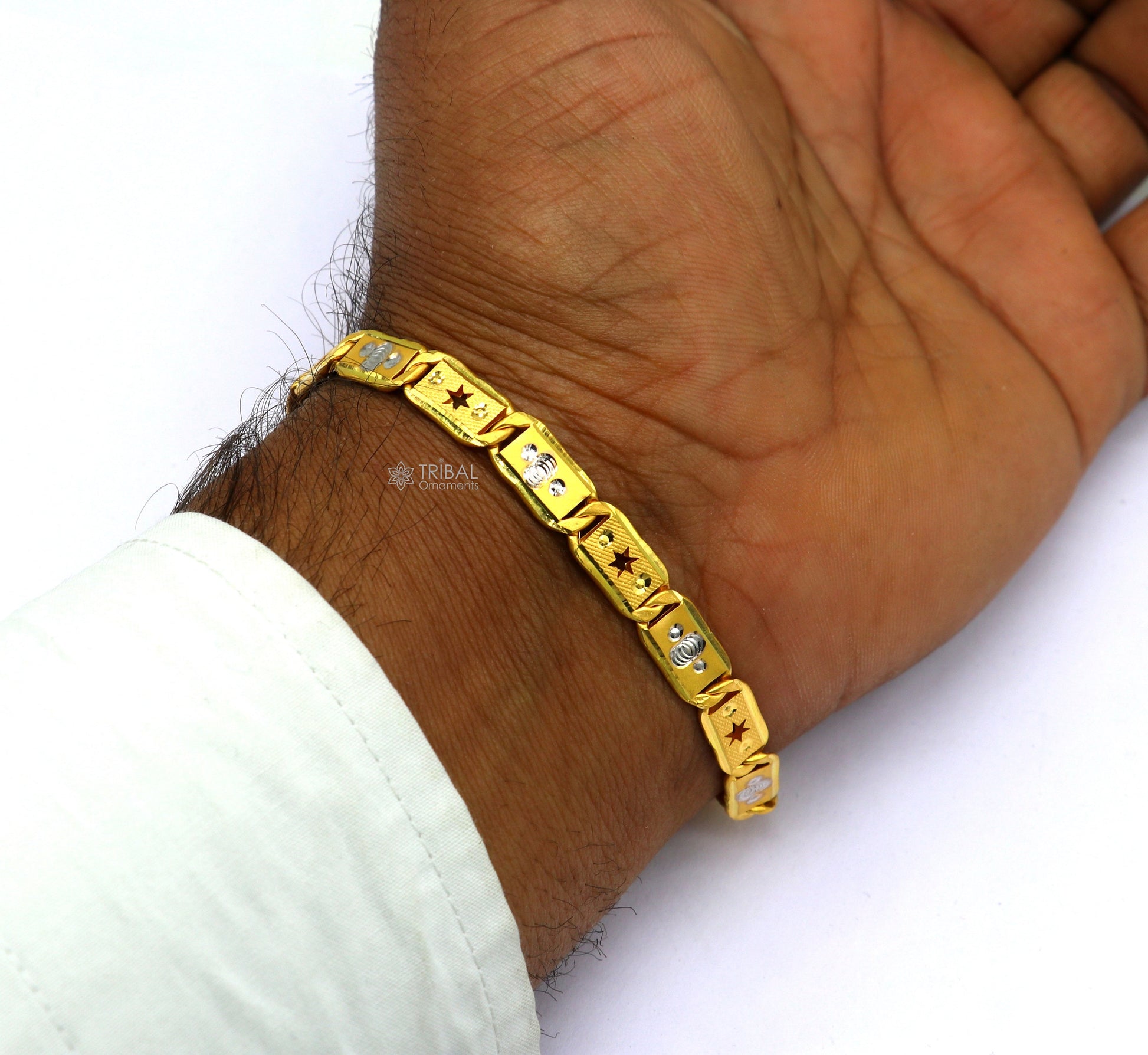 7mm 22kt yellow gold handmade All size gold bar Royal nawabi Chain or Bracelet fabulous diamond cut design men's jewelry gbr82 - TRIBAL ORNAMENTS