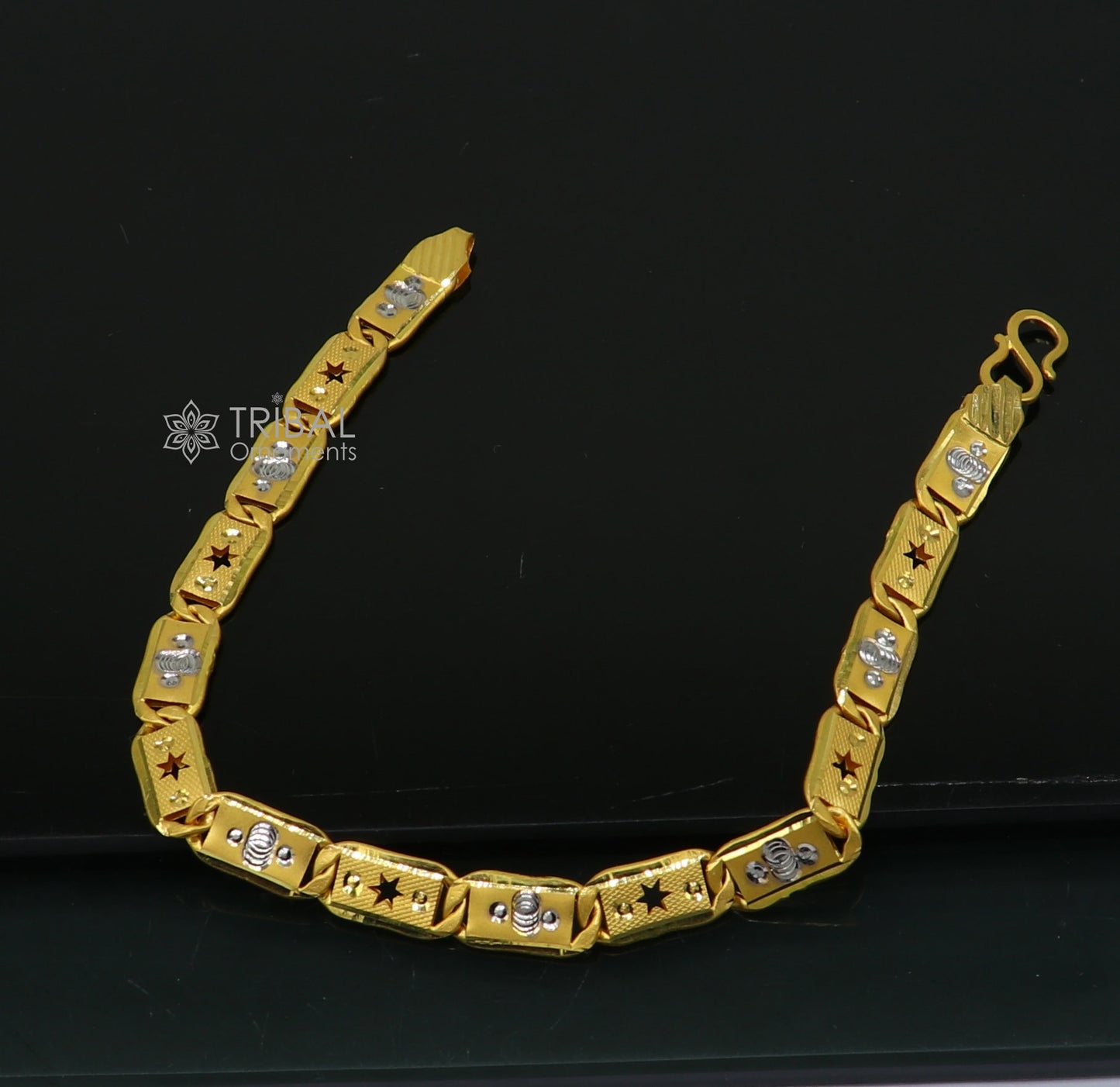 7mm 22kt yellow gold handmade All size gold bar Royal nawabi Chain or Bracelet fabulous diamond cut design men's jewelry gbr82 - TRIBAL ORNAMENTS