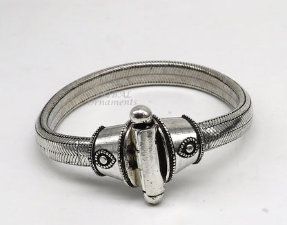 Sterling silver half round D-shape snake chain bracelet by TRIBAL ORNAMENTS, flexible unisex jewelry with a heavy, elegant design.