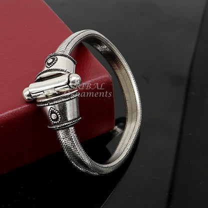 Sterling silver half-round D-shape snake chain bracelet by Tribal Ornaments, flexible unisex jewelry with heavy design.