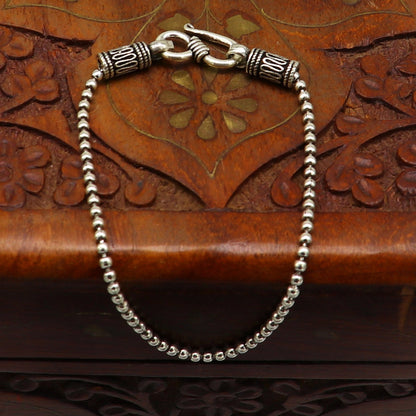 Sterling silver beaded bracelet with customized design by TRIBAL ORNAMENTS, stylish jewelry perfect for gifting girls.