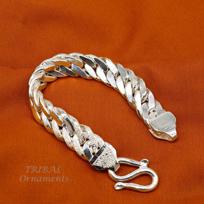 Sterling silver vintage-style heavy chain bracelet by TRIBAL ORNAMENTS, unisex ethnic jewelry with intricate handmade design.