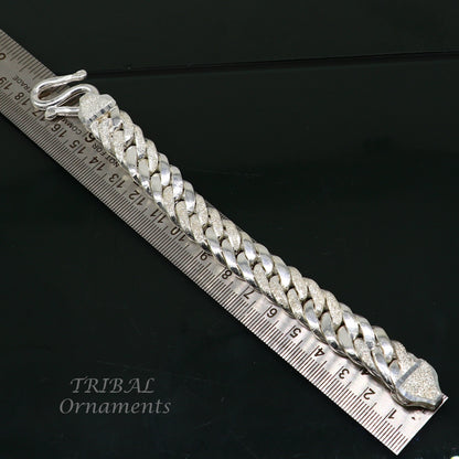 Sterling silver vintage-style heavy chain bracelet by TRIBAL ORNAMENTS, unisex ethnic jewelry with intricate handmade design.
