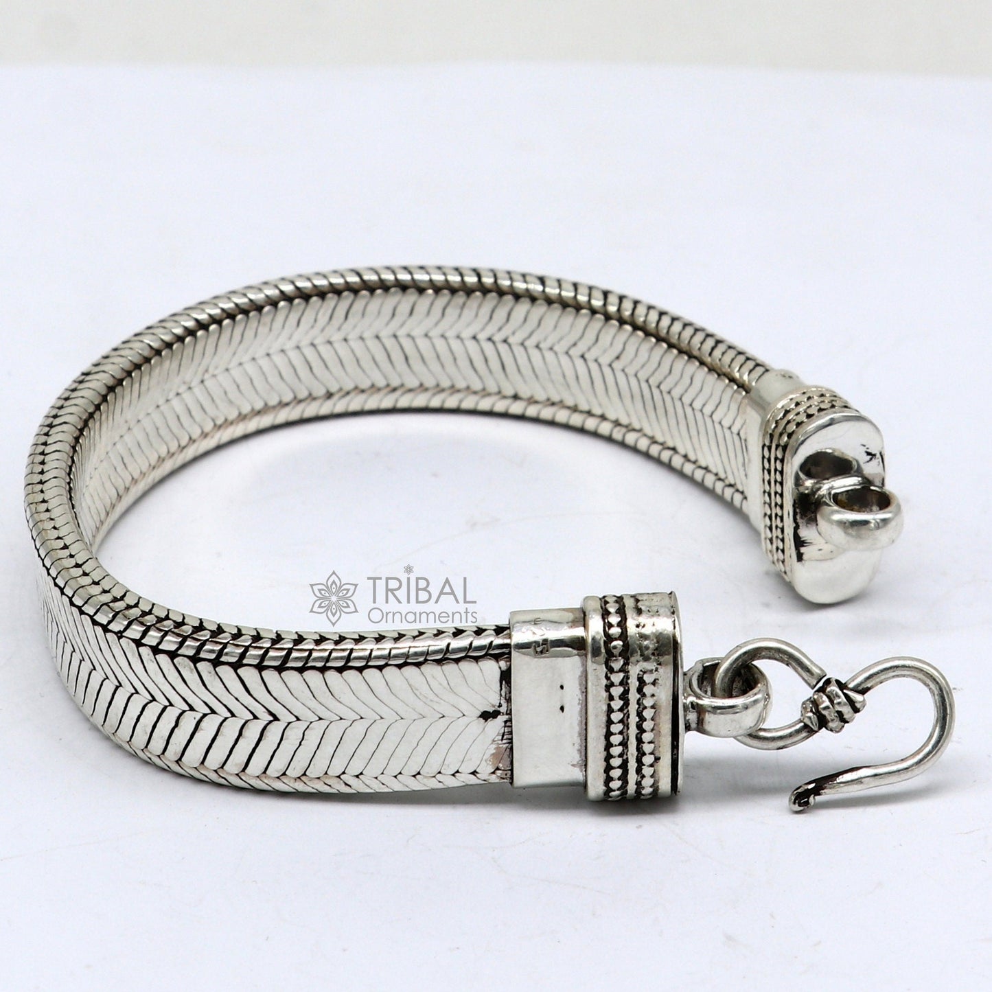 13mm 925 sterling silver flat belt chain bracelet by TRIBAL ORNAMENTS, handmade men’s snake jewelry, trendy silver bracelet.