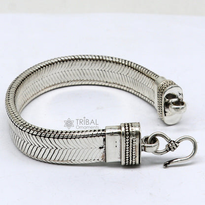 13mm 925 sterling silver flat belt chain bracelet by TRIBAL ORNAMENTS, handmade men’s snake jewelry, trendy silver bracelet.
