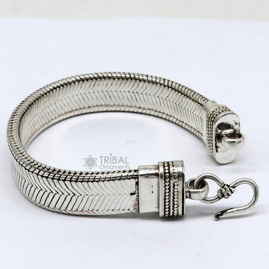 13mm 925 sterling silver flat belt chain bracelet by TRIBAL ORNAMENTS, handmade men’s snake jewelry, trendy silver bracelet.