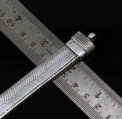 13mm 925 sterling silver flat belt chain bracelet for men, handmade tribal jewelry with a snake design, 7.5-inch length.