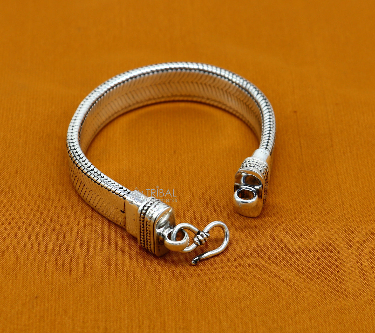 13mm 925 sterling silver flat belt chain bracelet for men, handmade tribal jewelry, trendy snake design, 7.5-inch size.