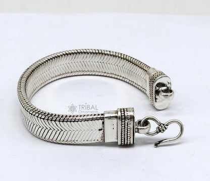 13mm 925 sterling silver flat belt chain bracelet for men, handmade, trendy jewelry with a snake design by TRIBAL ORNAMENTS.