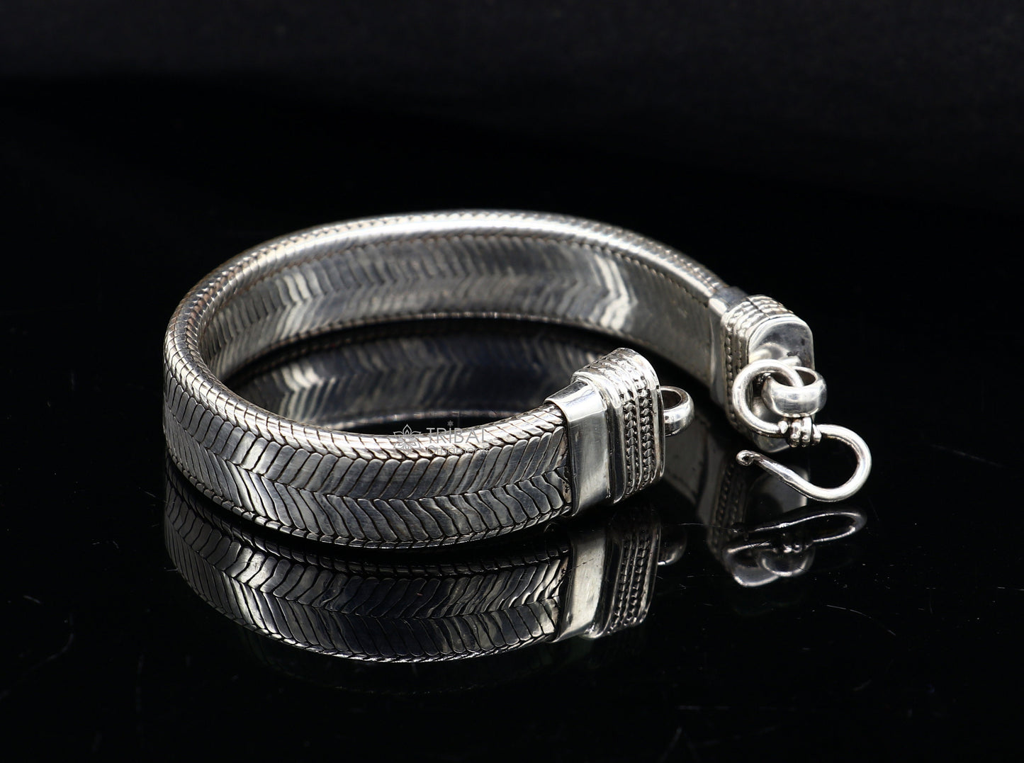 13mm 925 sterling silver flat belt chain bracelet for men, handmade tribal jewelry, trendy snake design, 7.5-inch length.