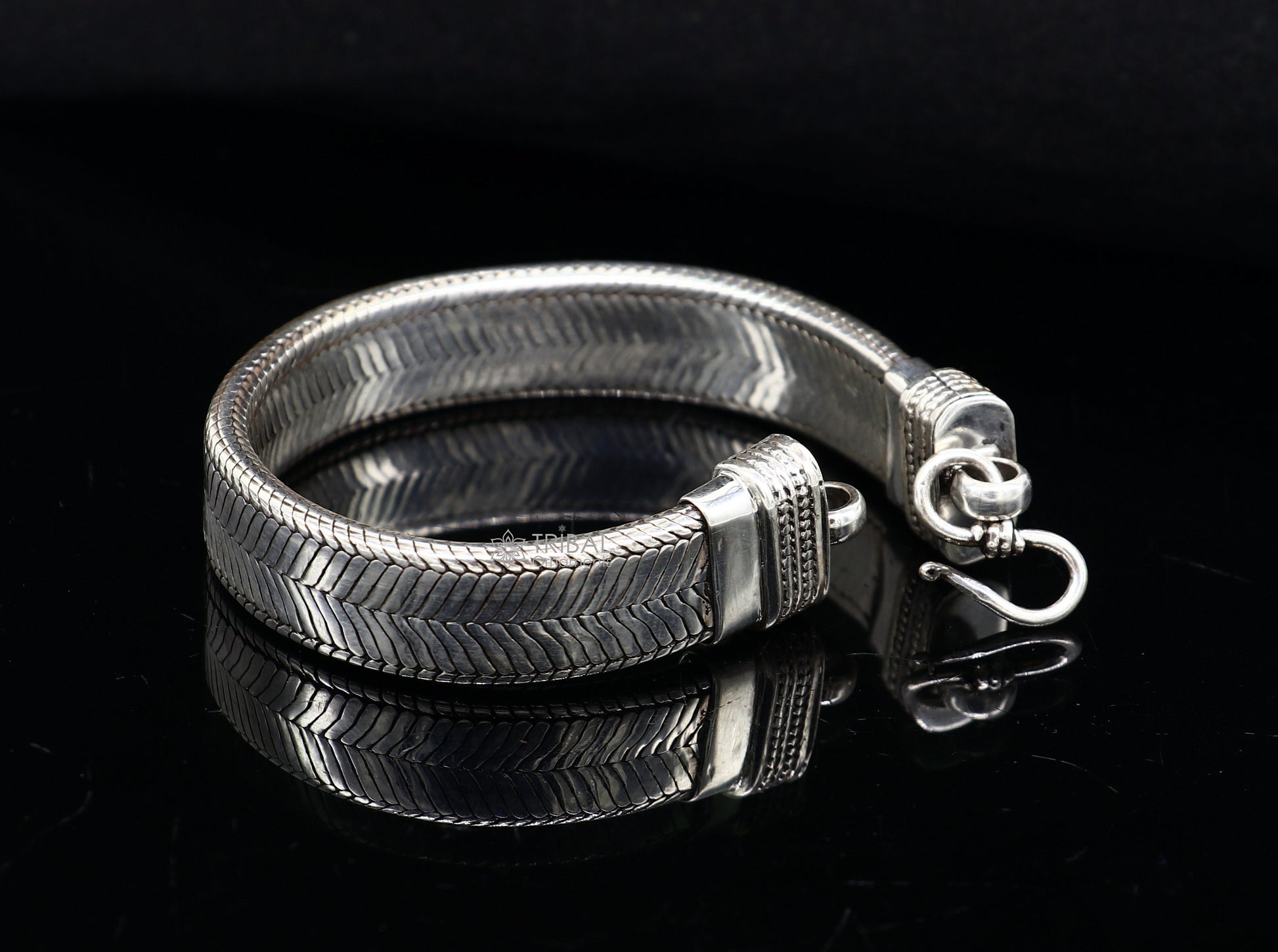 13mm 925 sterling silver flat belt chain bracelet for men, handmade tribal jewelry, trendy snake design, 7.5-inch length.