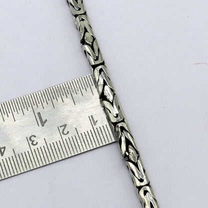 5mm solid men's vintage 925 silver Byzantine chain bracelet, handmade unisex jewelry from India with flexible design.