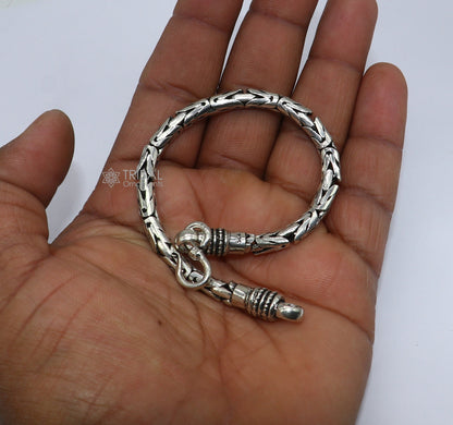 5mm solid men's vintage design 925 silver handmade Byzantine chain bracelet, flexible unisex jewelry from India.
