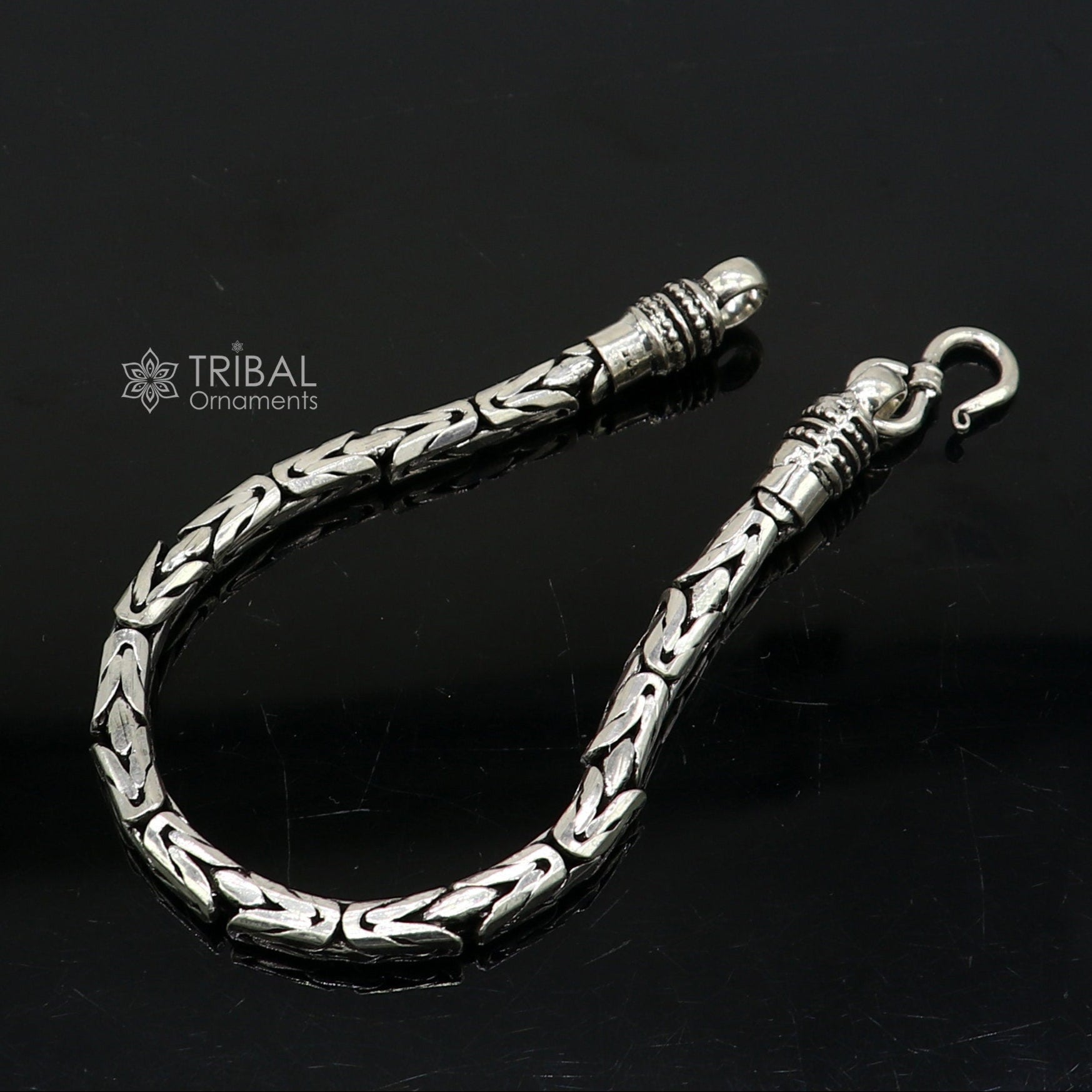 5mm solid men's vintage design 925 PURE silver handmade byzantine chain bracelet flexible bracelet unisex jewelry from india  sbr730 - TRIBAL ORNAMENTS