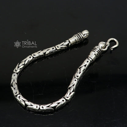 Vintage 5mm solid 925 silver men's Byzantine chain bracelet by Tribal Ornaments, flexible unisex jewelry from India.