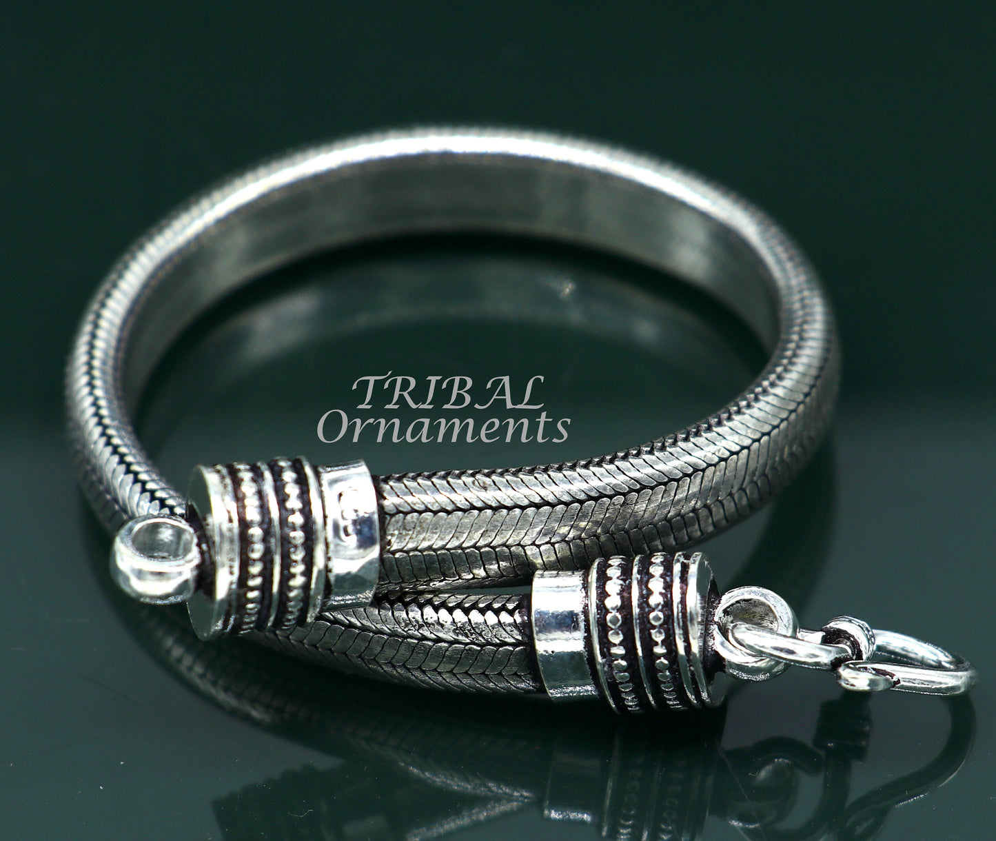 Sterling silver 9mm snake chain bracelet with D-shape design, flexible unisex jewelry by TRIBAL ORNAMENTS, elegant wrist accessory