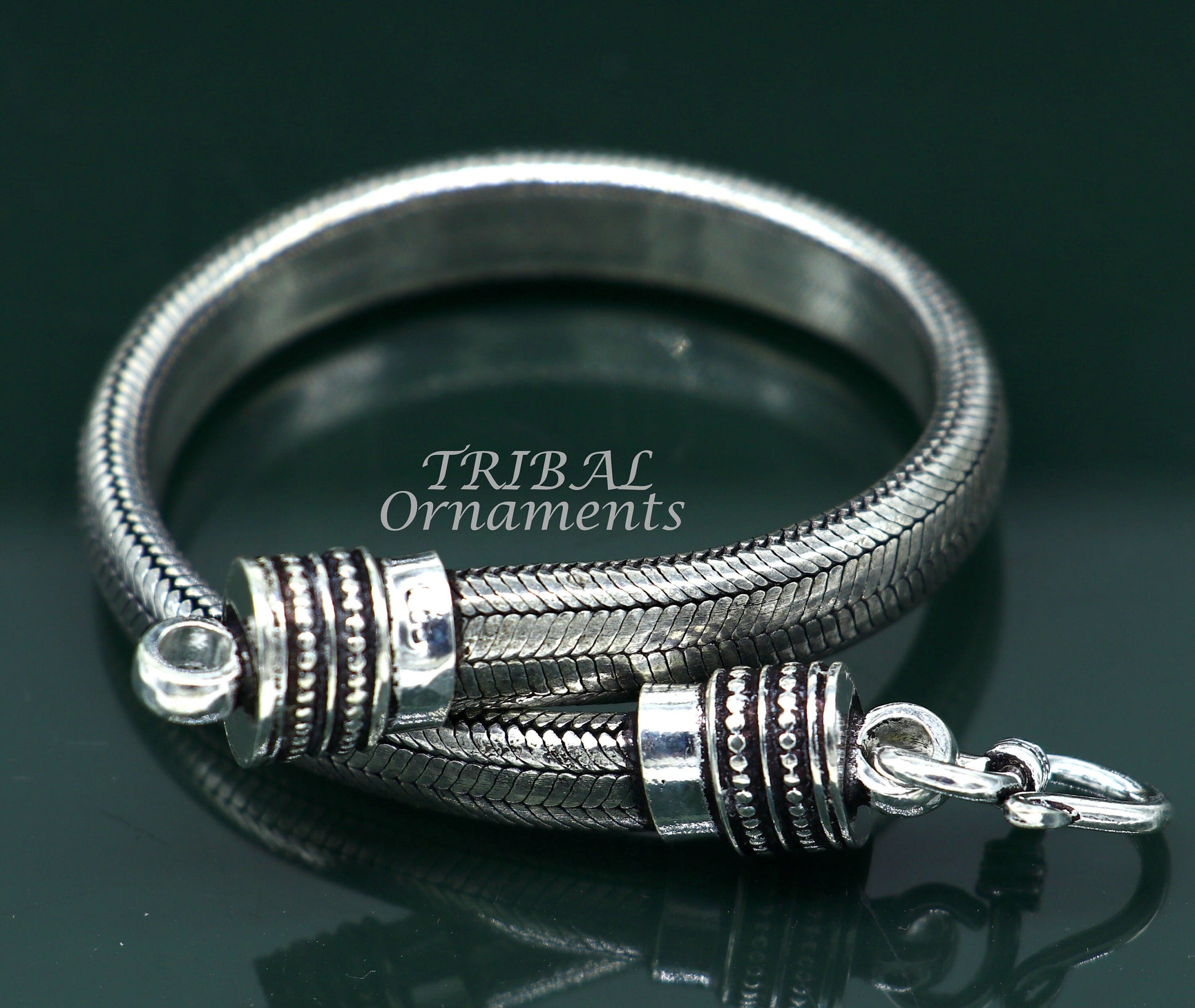 Sterling silver 9mm snake chain bracelet with D-shape design, flexible unisex jewelry by TRIBAL ORNAMENTS, elegant wrist accessory