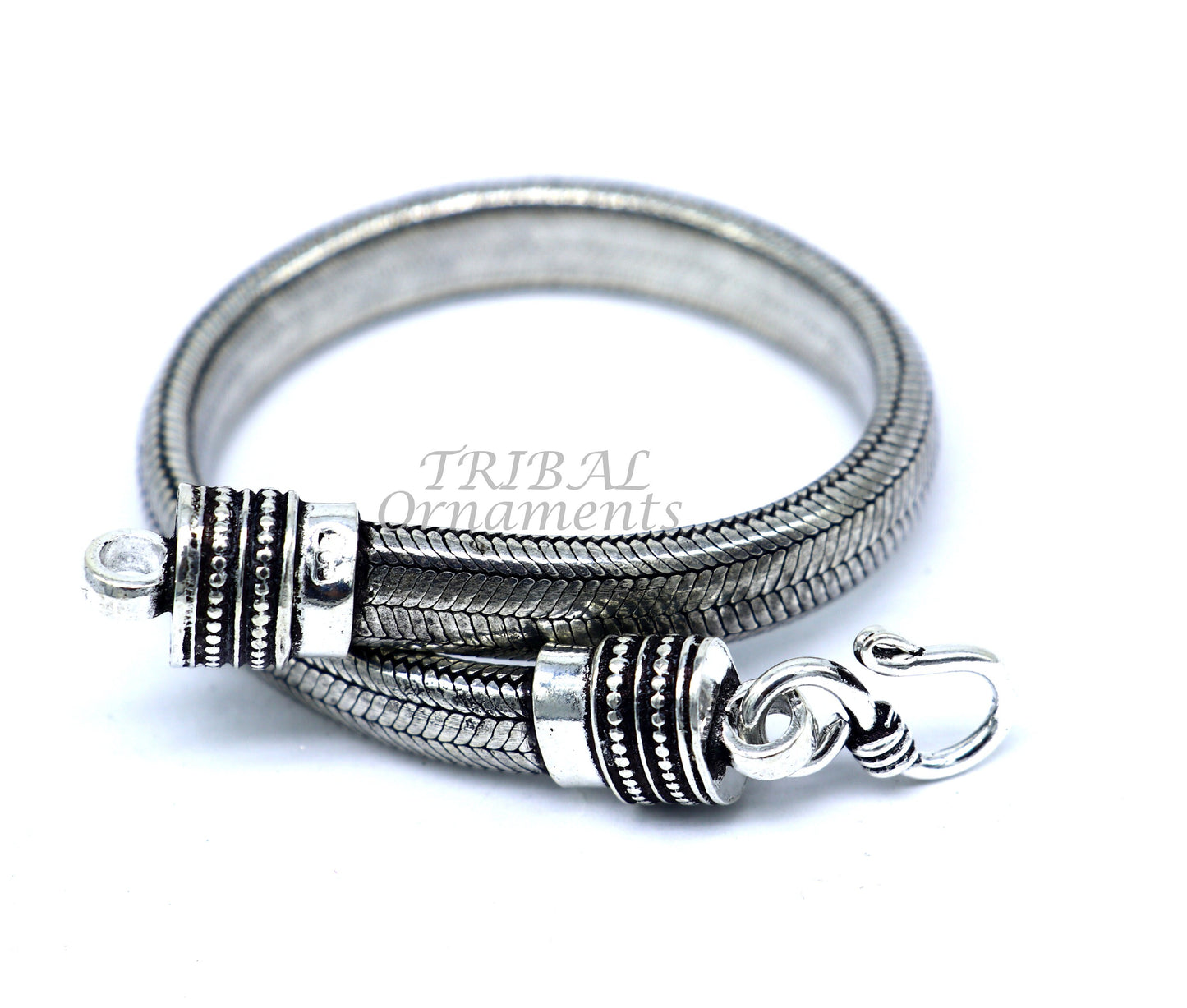 Sterling silver 9mm snake chain bracelet with D shape, flexible unisex design, handmade elegant jewelry from Tribal Ornaments.