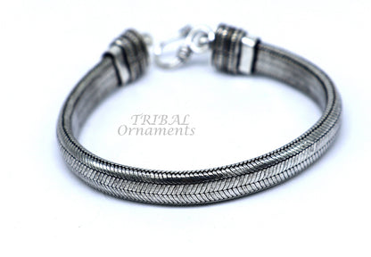 Sterling silver 9mm snake chain bracelet with D-shape half-round design, unisex elegant jewelry by Tribal Ornaments.