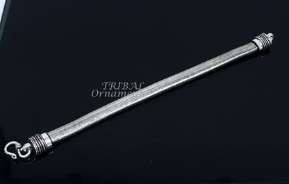 Sterling silver 9mm snake chain bracelet with D-shape half-round design, flexible unisex jewelry by TRIBAL ORNAMENTS.