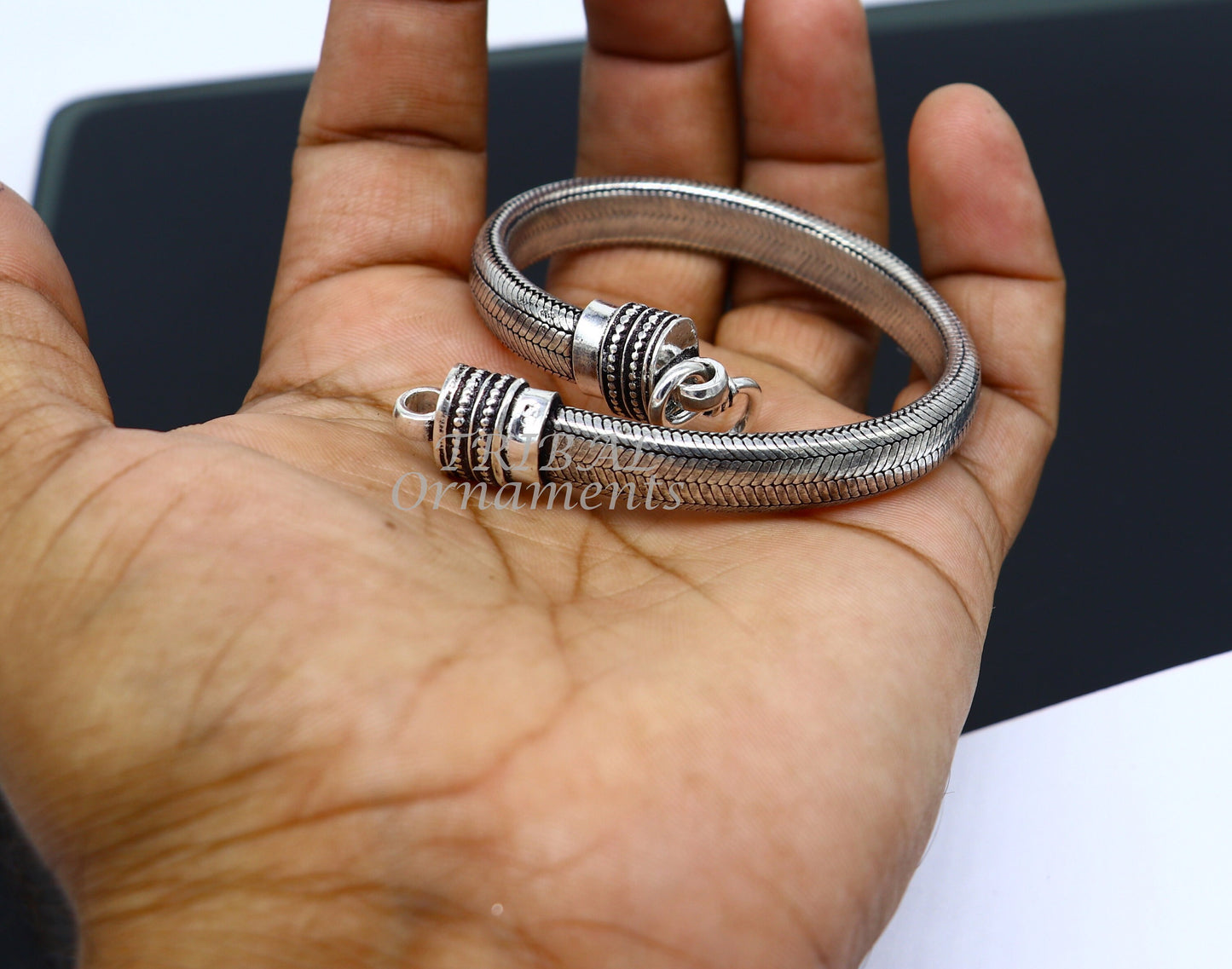 9mm sterling silver snake chain bracelet with D shape and half-round design, unisex elegant jewelry by TRIBAL ORNAMENTS.