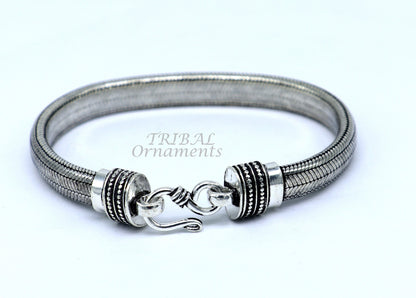 Elegant 9mm 925 sterling silver snake chain bracelet with D-shape, flexible design, unisex jewelry from Tribal Ornaments.