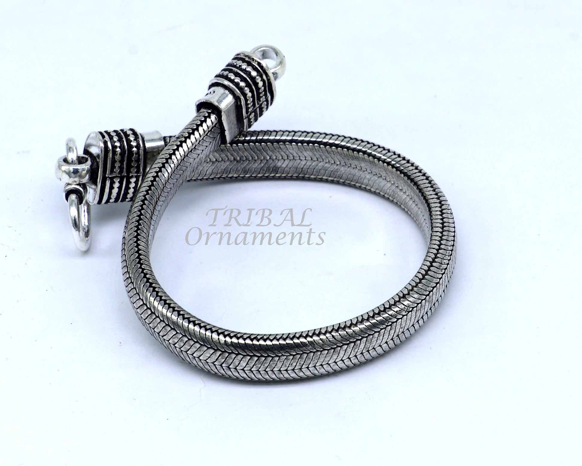 Elegant 9mm 925 sterling silver snake chain bracelet with D-shape half-round design, flexible unisex jewelry from TRIBAL ORNAMENTS.