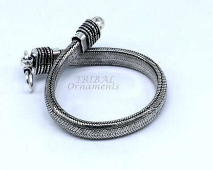 Elegant 9mm 925 sterling silver snake chain bracelet with D-shape half-round design, flexible unisex jewelry from TRIBAL ORNAMENTS.