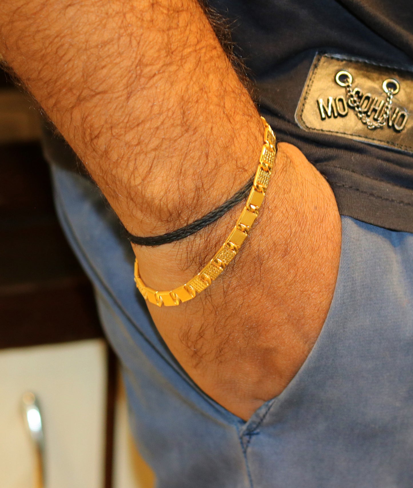 Certified 22K yellow gold handmade Royal Nawabi chain bracelet with diamond-cut design for men, luxury jewelry by TRIBAL ORNAMENTS.