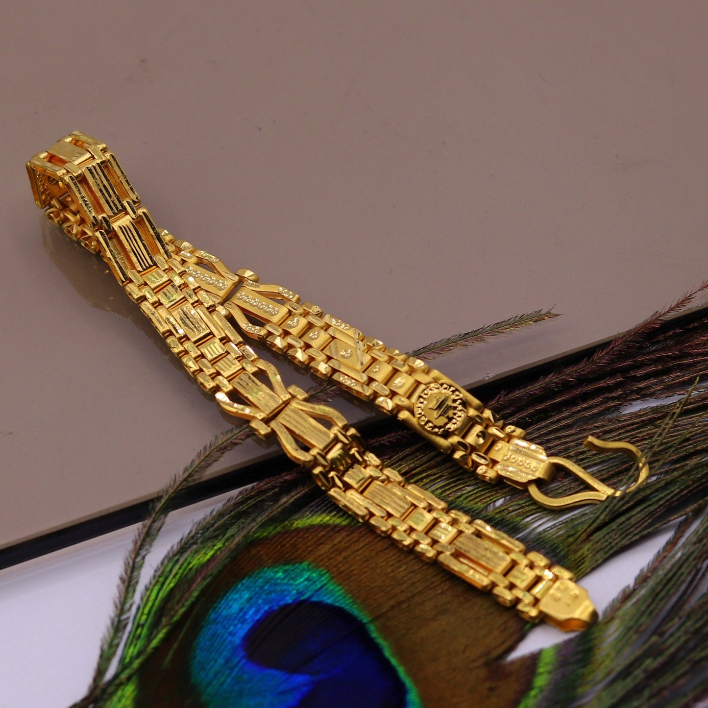 Certified 22kt yellow gold handmade excellent solid flexible link bracelet unisex gifting from Rajasthan india - TRIBAL ORNAMENTS