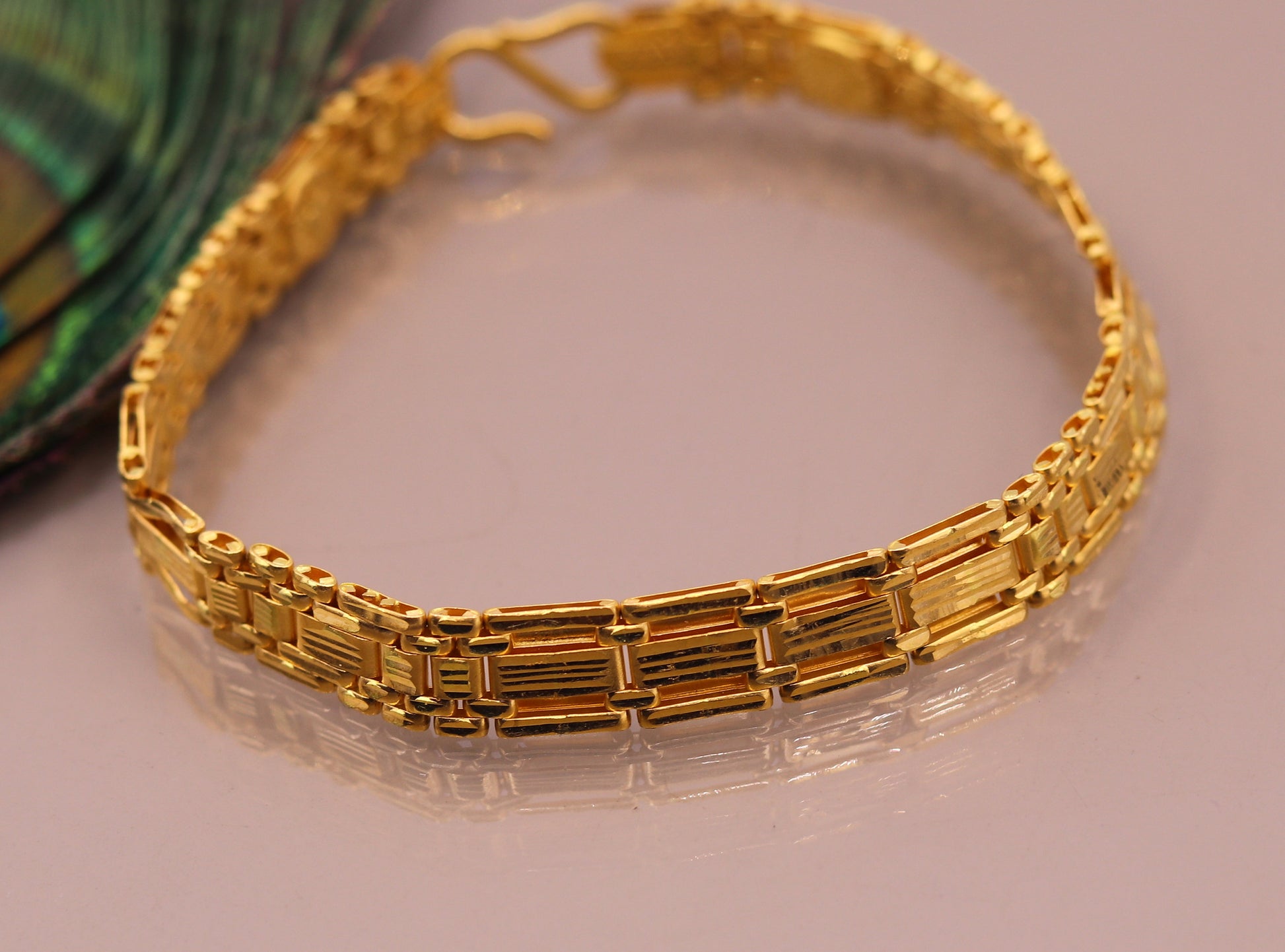 Certified 22kt yellow gold handmade excellent solid flexible link bracelet unisex gifting from Rajasthan india - TRIBAL ORNAMENTS