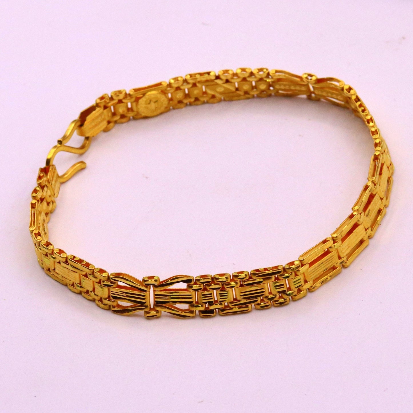 Certified 22kt yellow gold handmade excellent solid flexible link bracelet unisex gifting from Rajasthan india - TRIBAL ORNAMENTS