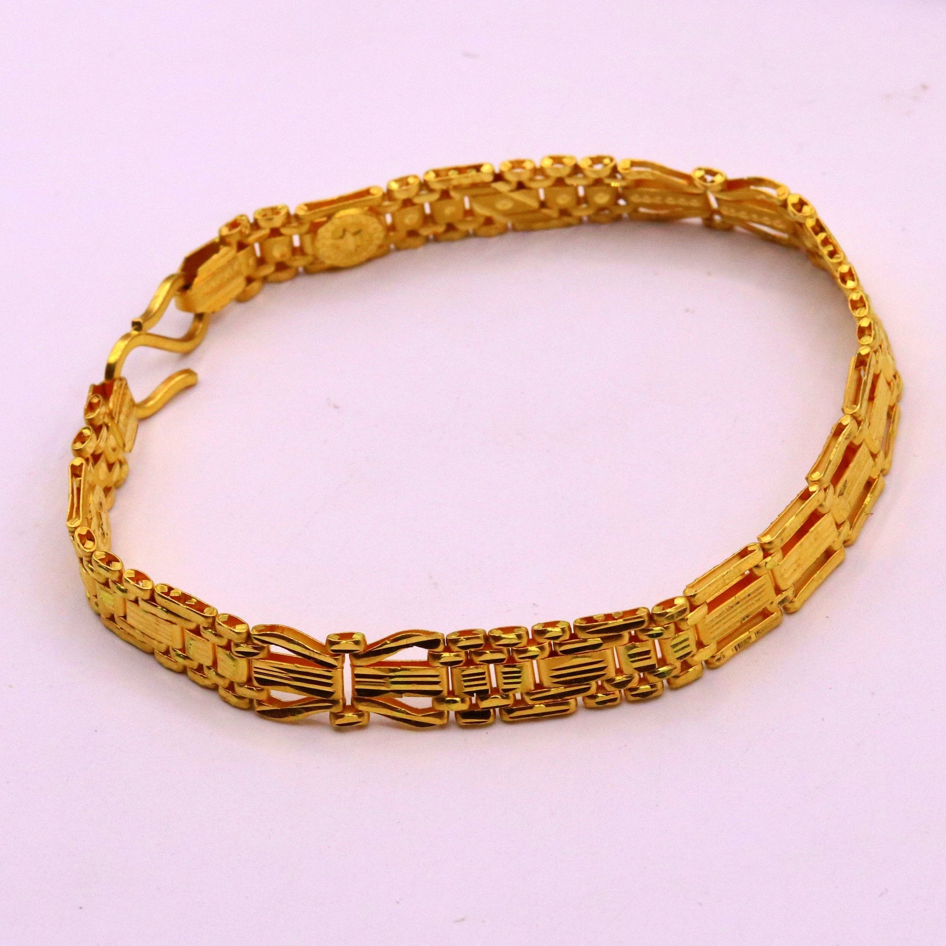 Certified 22kt yellow gold handmade excellent solid flexible link bracelet unisex gifting from Rajasthan india - TRIBAL ORNAMENTS