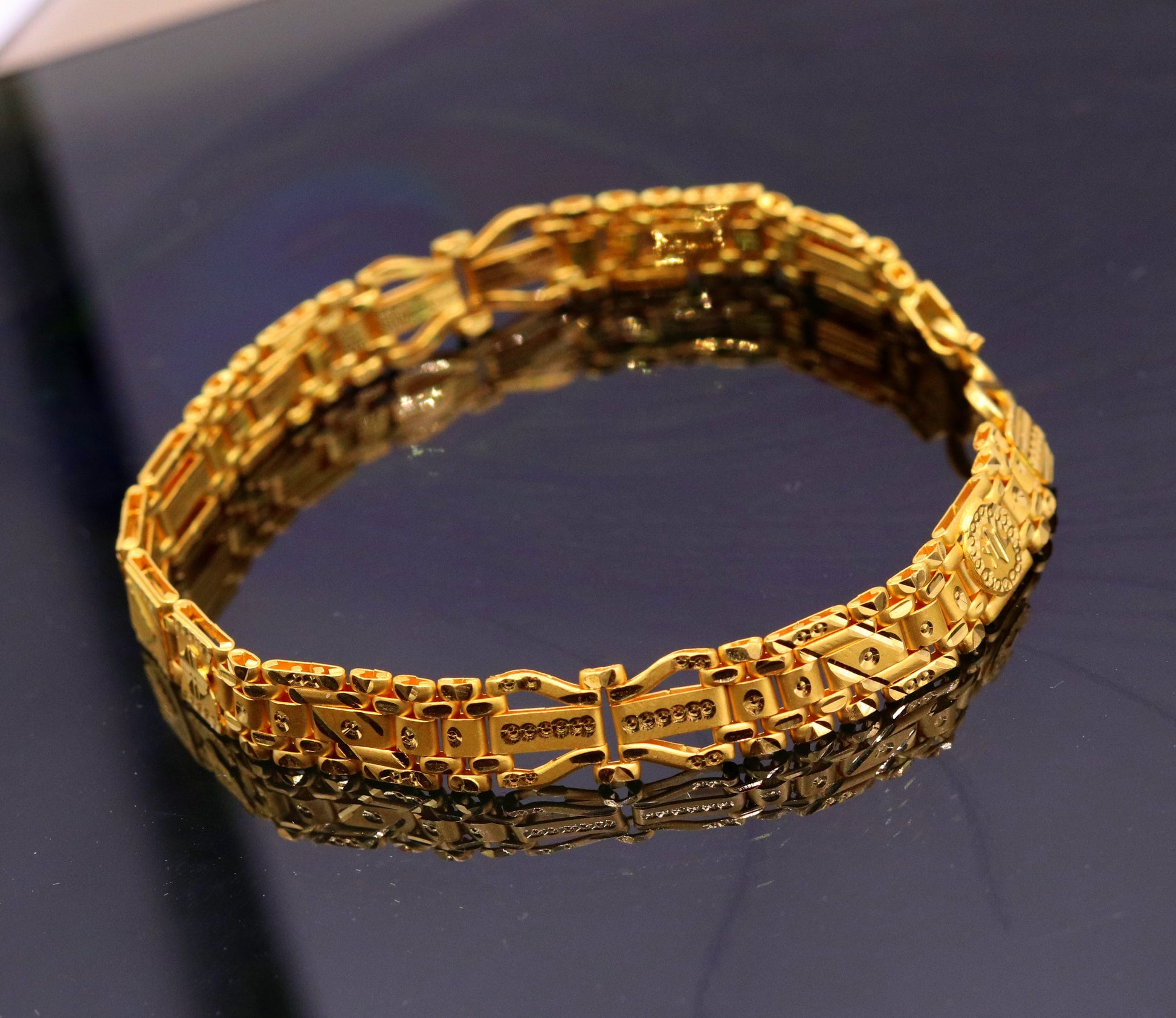 Certified 22kt yellow gold handmade excellent solid flexible link bracelet unisex gifting from Rajasthan india - TRIBAL ORNAMENTS