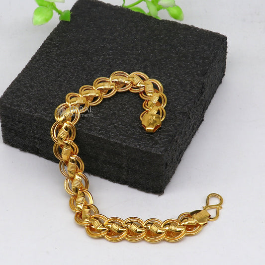 Exclusive trendy lotus design handmade 22kt  yellow gold All size bracelet best men's wedding gifting jewelry from india gbr75 - TRIBAL ORNAMENTS