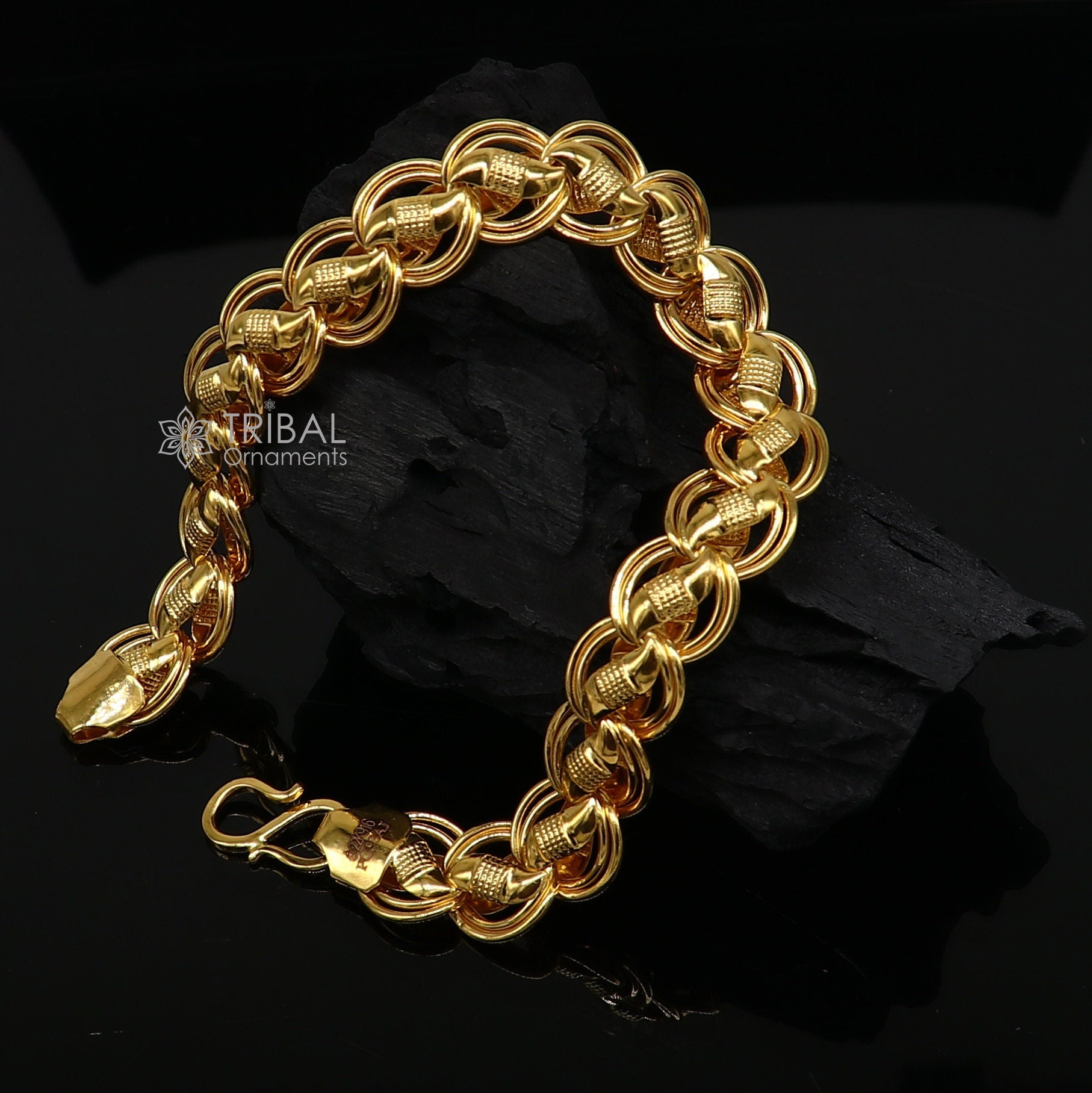 Exclusive trendy lotus design handmade 22kt  yellow gold All size bracelet best men's wedding gifting jewelry from india gbr75 - TRIBAL ORNAMENTS