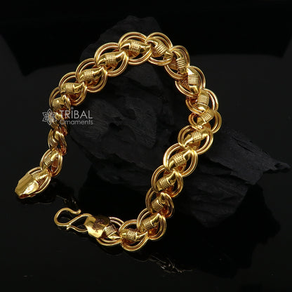 Handmade 22kt yellow gold bracelet with lotus design by Tribal Ornaments, perfect for men's wedding gifting, hallmarked 916.