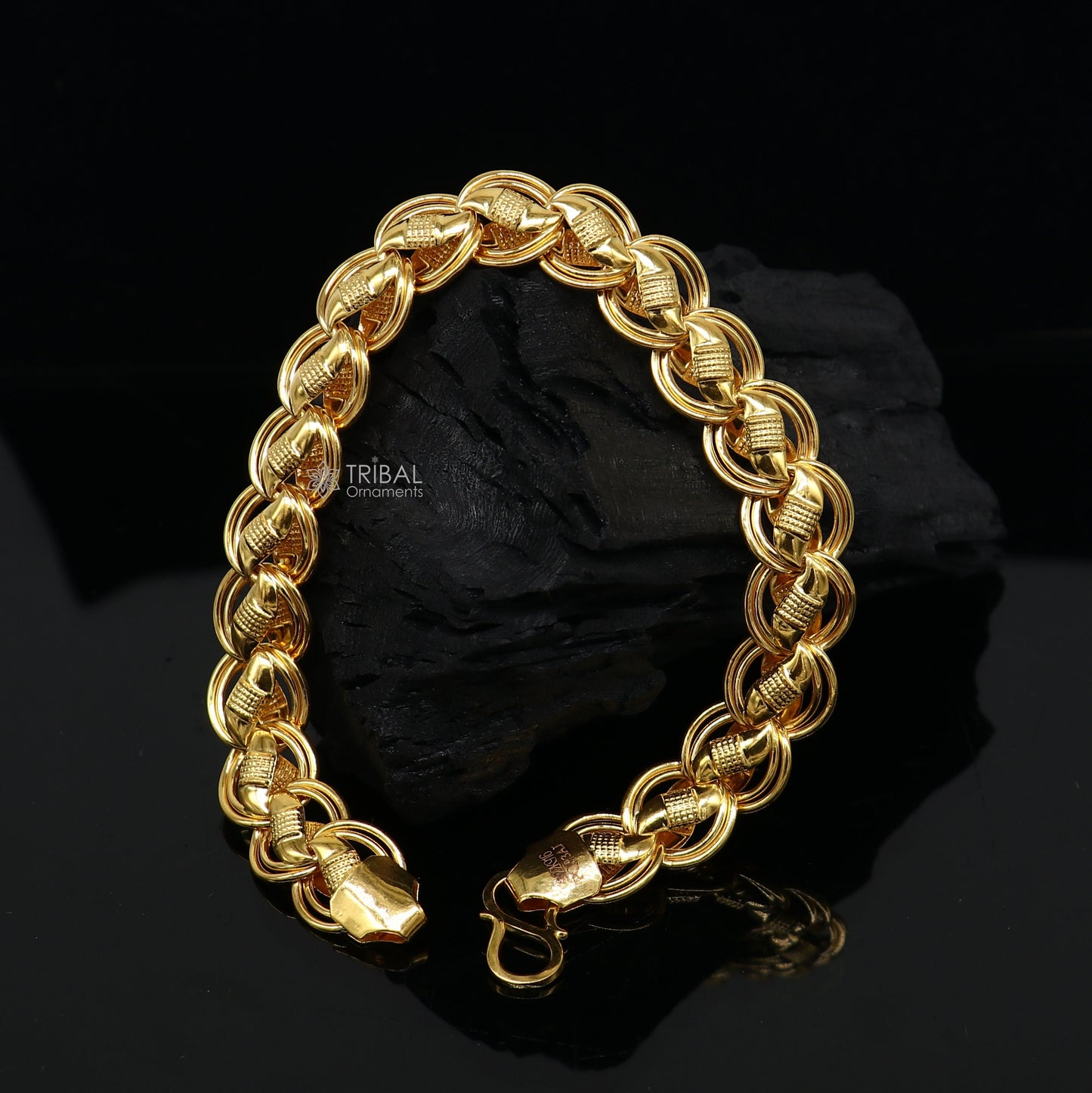 Exclusive trendy lotus design handmade 22kt  yellow gold All size bracelet best men's wedding gifting jewelry from india gbr75 - TRIBAL ORNAMENTS