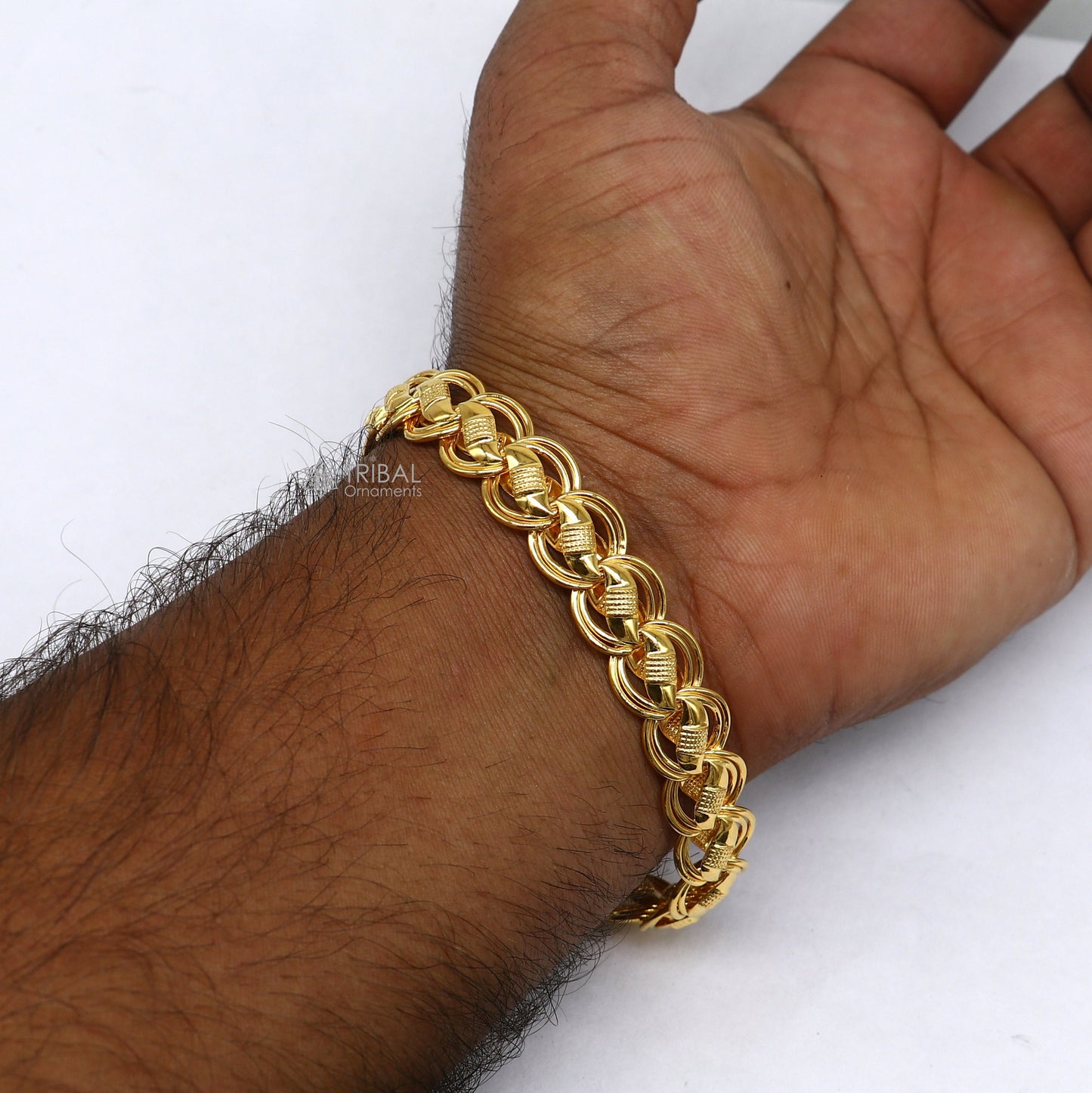 Exclusive trendy lotus design handmade 22kt  yellow gold All size bracelet best men's wedding gifting jewelry from india gbr75 - TRIBAL ORNAMENTS