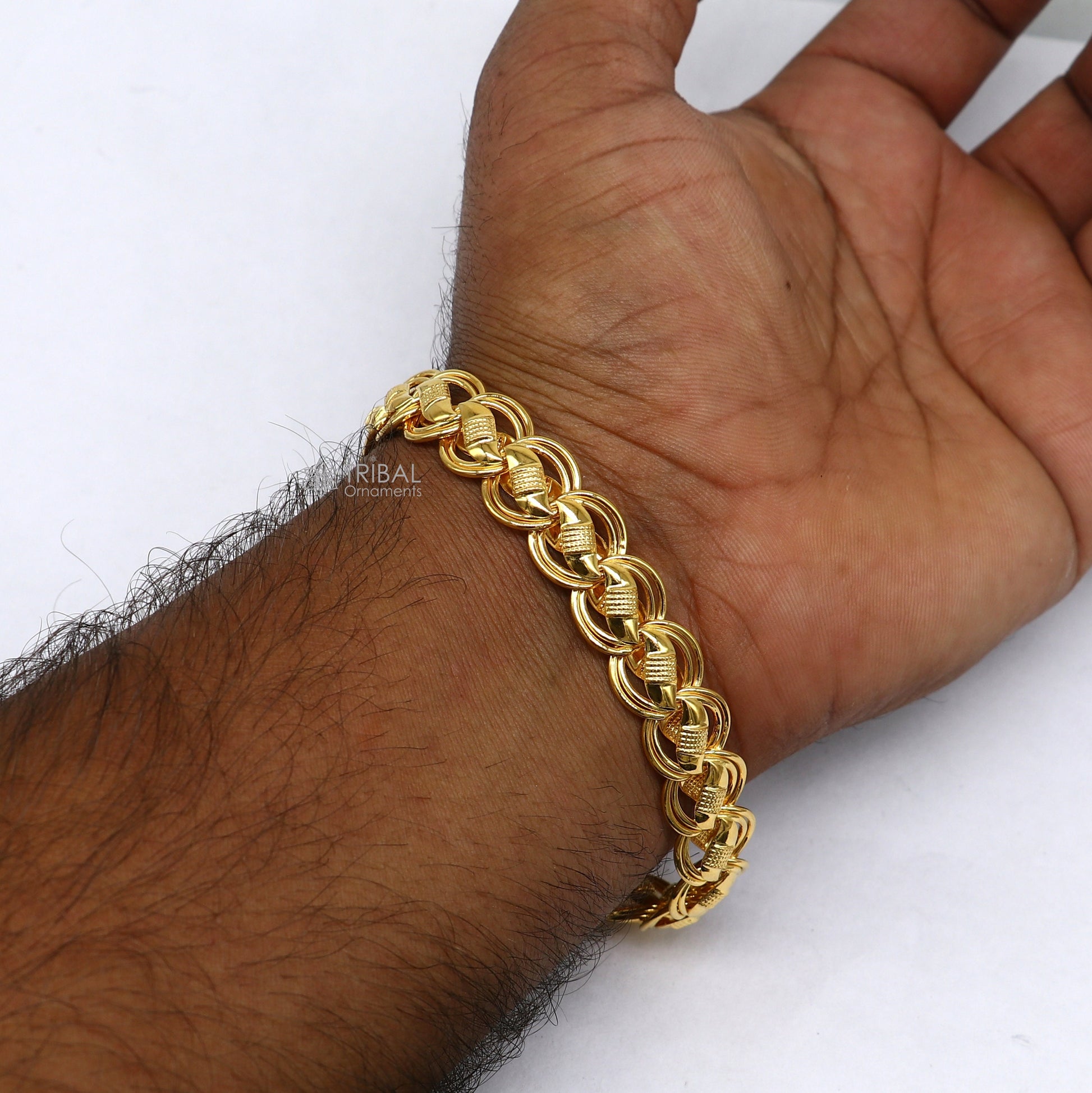 Exclusive trendy lotus design handmade 22kt  yellow gold All size bracelet best men's wedding gifting jewelry from india gbr75 - TRIBAL ORNAMENTS