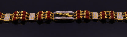 Genuine 22k yellow gold handmade top class natural rudraksha beads bracelet with fabulous tiger design men's jewelry - TRIBAL ORNAMENTS