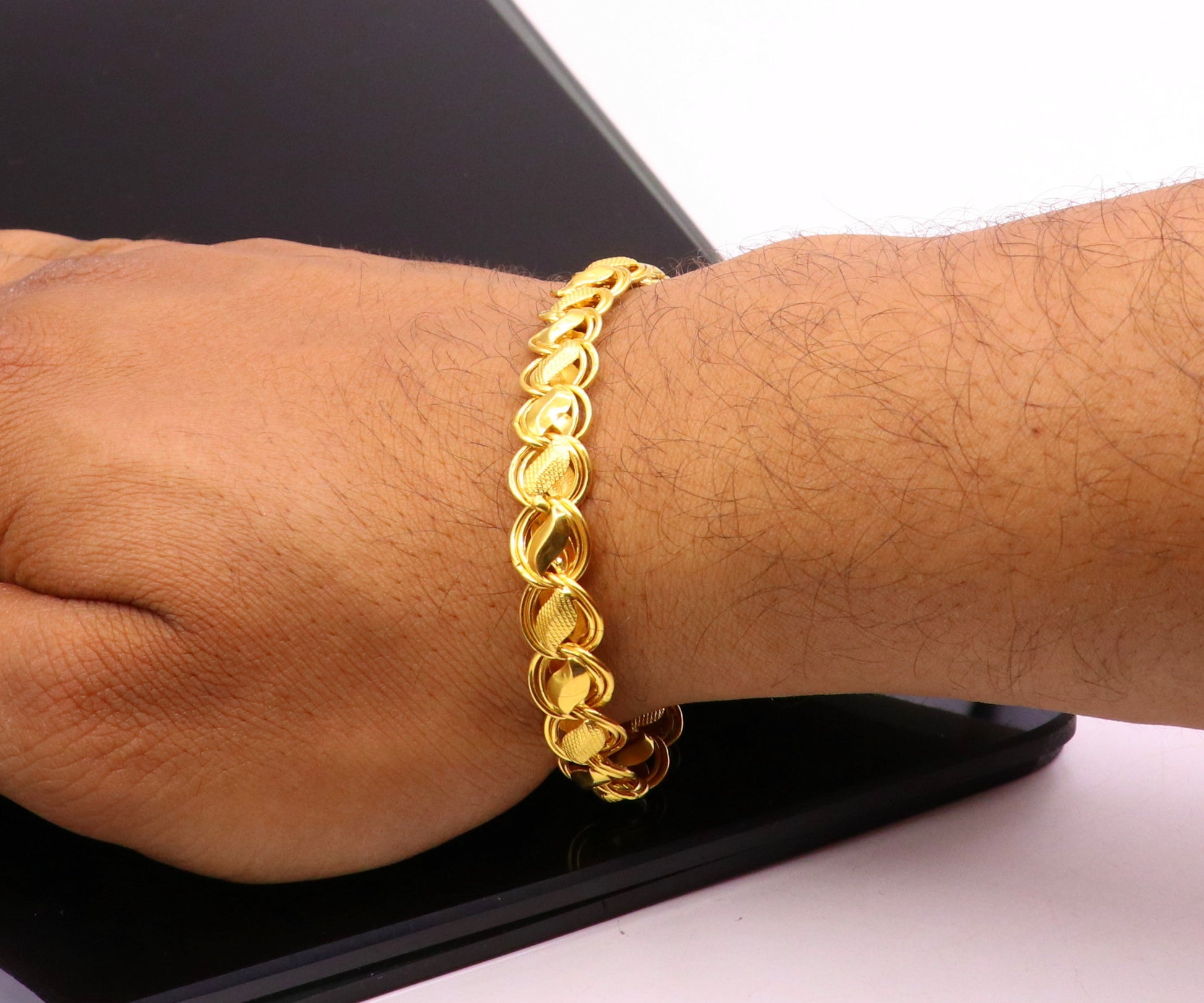 Handmade Fabulous 22k yellow gold lotus design bracelet chain unisex indian stylish jewelry - TRIBAL ORNAMENTS