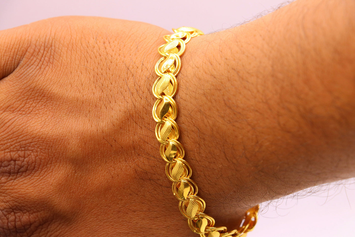 Handmade Fabulous 22k yellow gold lotus design bracelet chain unisex indian stylish jewelry - TRIBAL ORNAMENTS